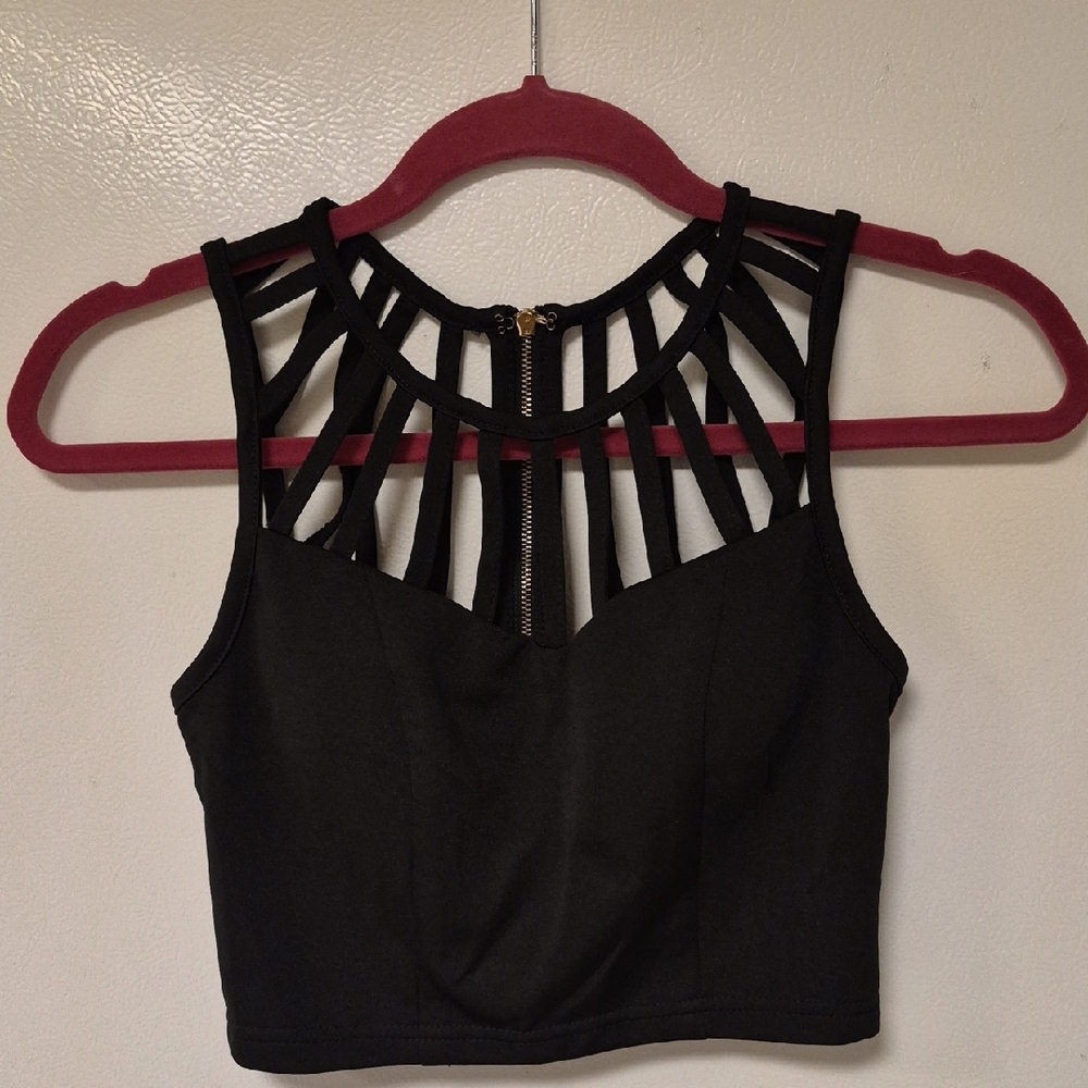 Alt. B Elegant Black Strappy Goth Cropped Tank Top Sz S